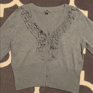 Ruffle Front Cropped Cardigan Sweater Large